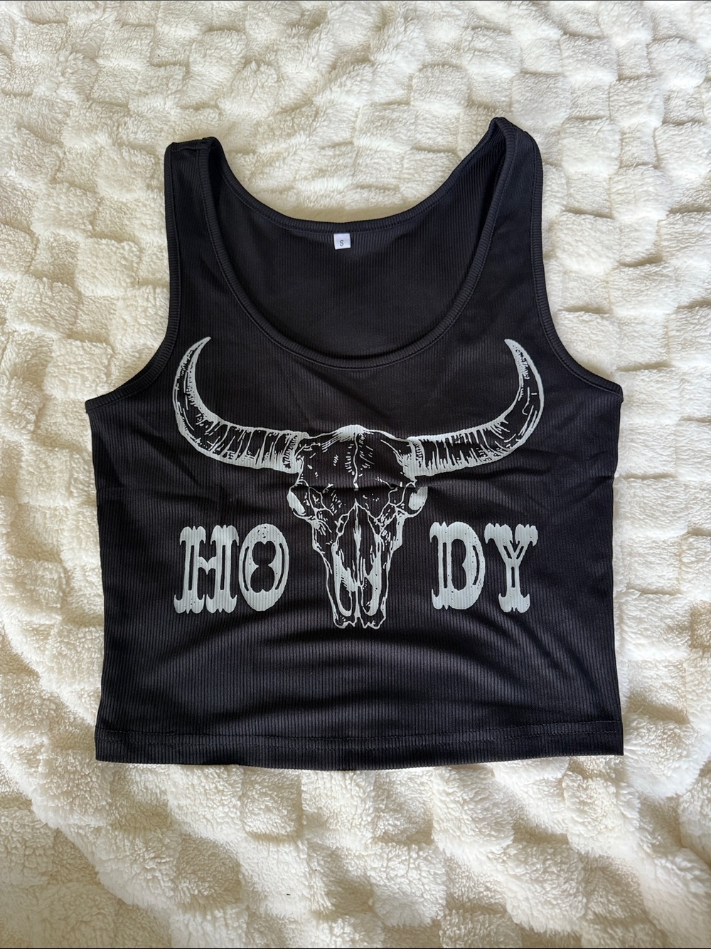 Black Graphic Tank Top with Bull Skull Print